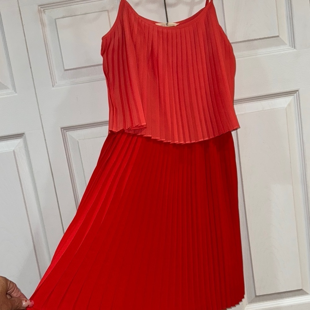 Tommy Hilfiger  orange & red Pleated Sleeveless Dress - Picture 2 of 3